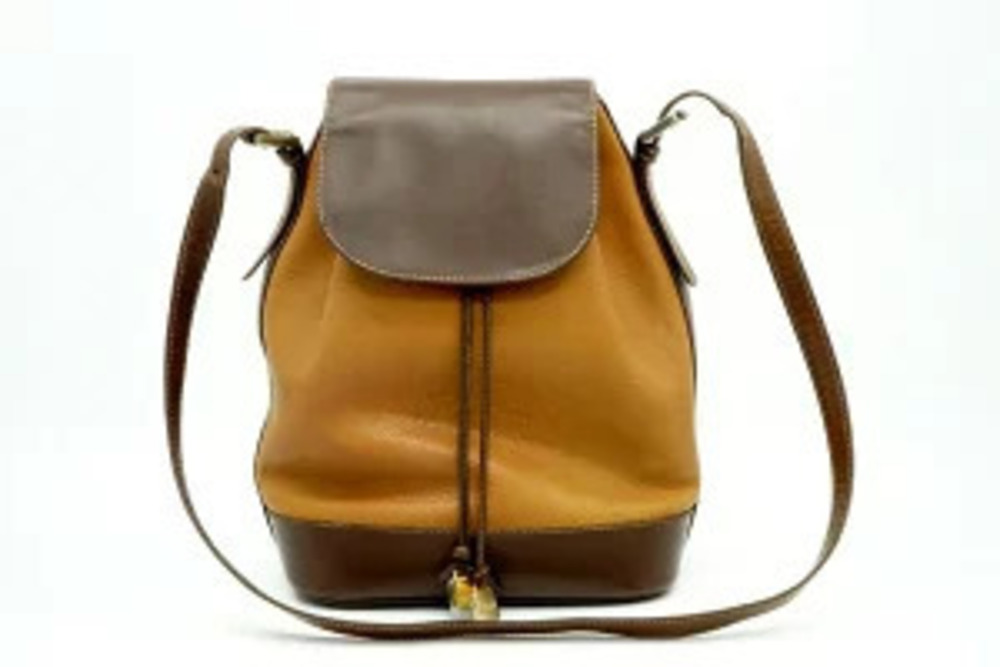 Loewe Drawstring Flap Anagram Bicolor Leather Shoulder Bag Brown